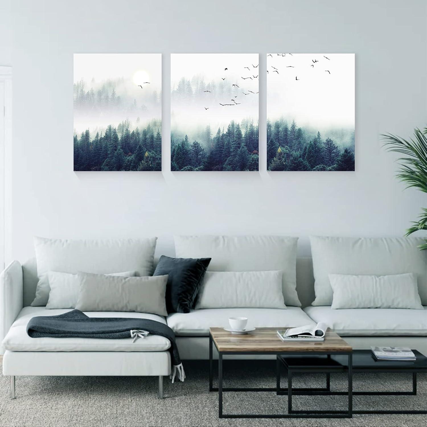 Moderne Nebelwald Leinwand Bilder 30x40cm 3er Set