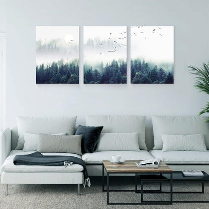 Moderne Nebelwald Leinwand Bilder 30x40cm 3er Set