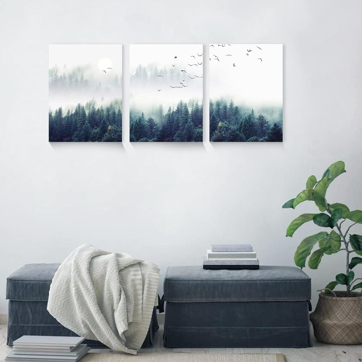 Moderne Nebelwald Leinwand Bilder Wohnzimmer Schlafzimmer Küche Badezimmer 30x40cm 3er Set
