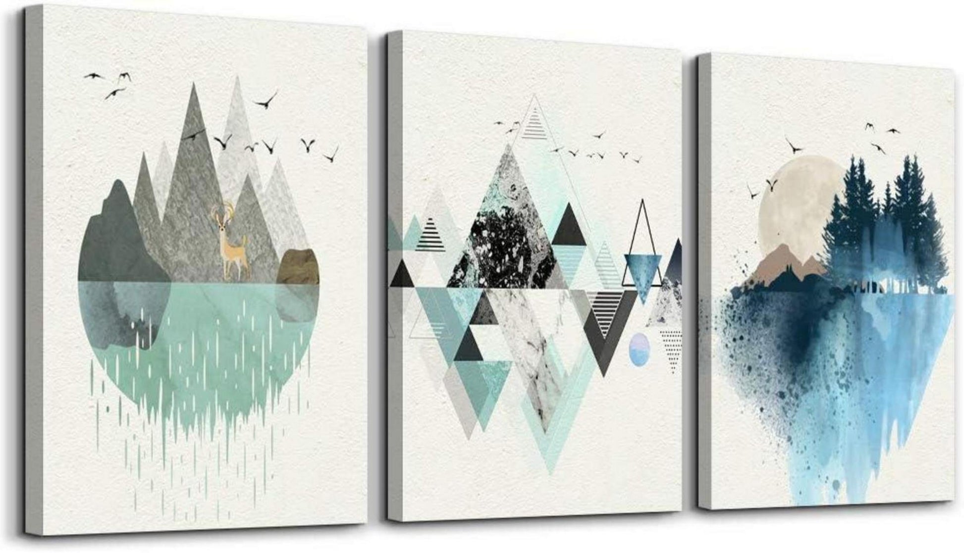 Abstrakte Grüne und Blaue Geometrische Berg Landschaft Leinwandbilder