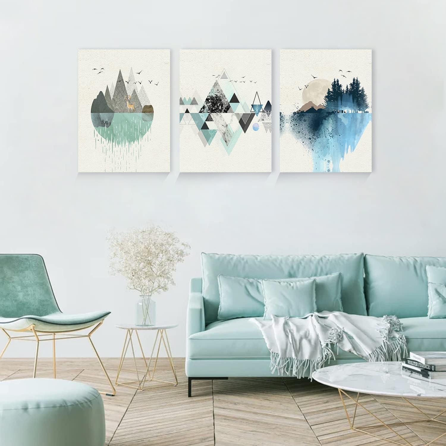 Abstrakte Grün Blau Berg Landschaft Leinwand Wandkunst