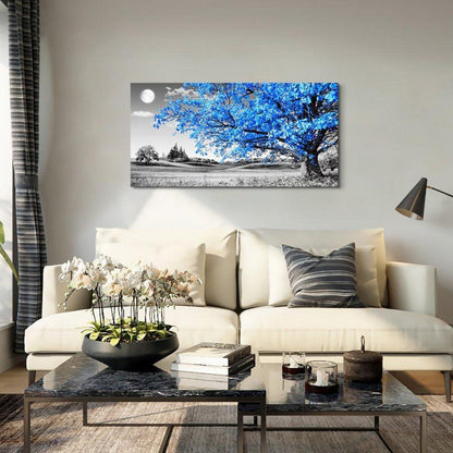 Baum Leinwandbild Blau 100x50cm Wohnzimmer Deko Vintage