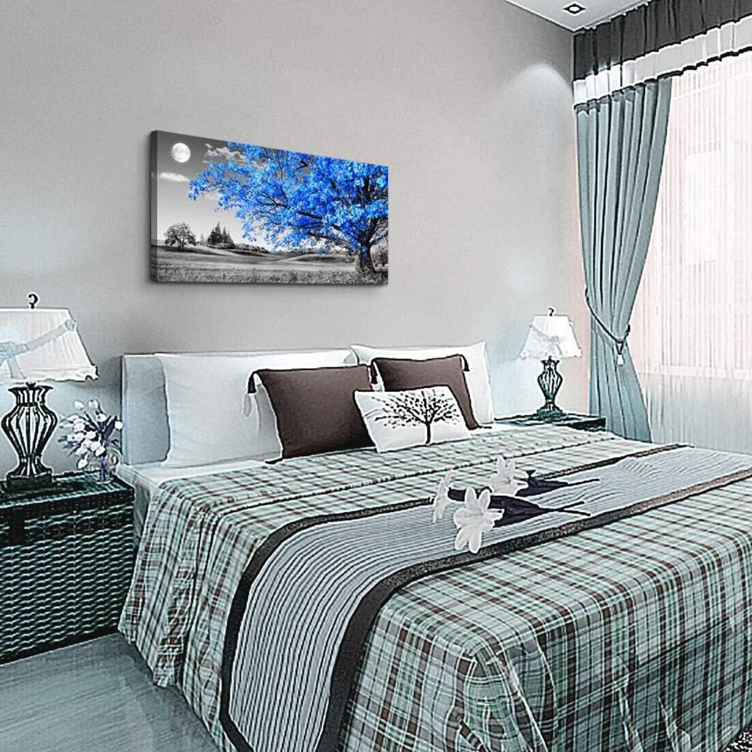Blaue Baum Leinwandbild Vintage Wanddekoration 100x50cm