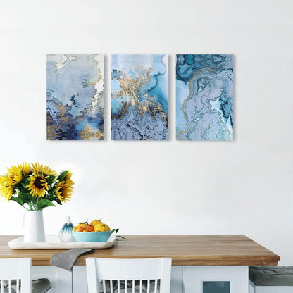 Abstrakte Moderne Wandbilder Blau Weiß 40x58cm 3er Set