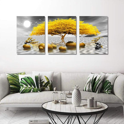 Moderne Gelbe Baum Leinwand Bilder Set