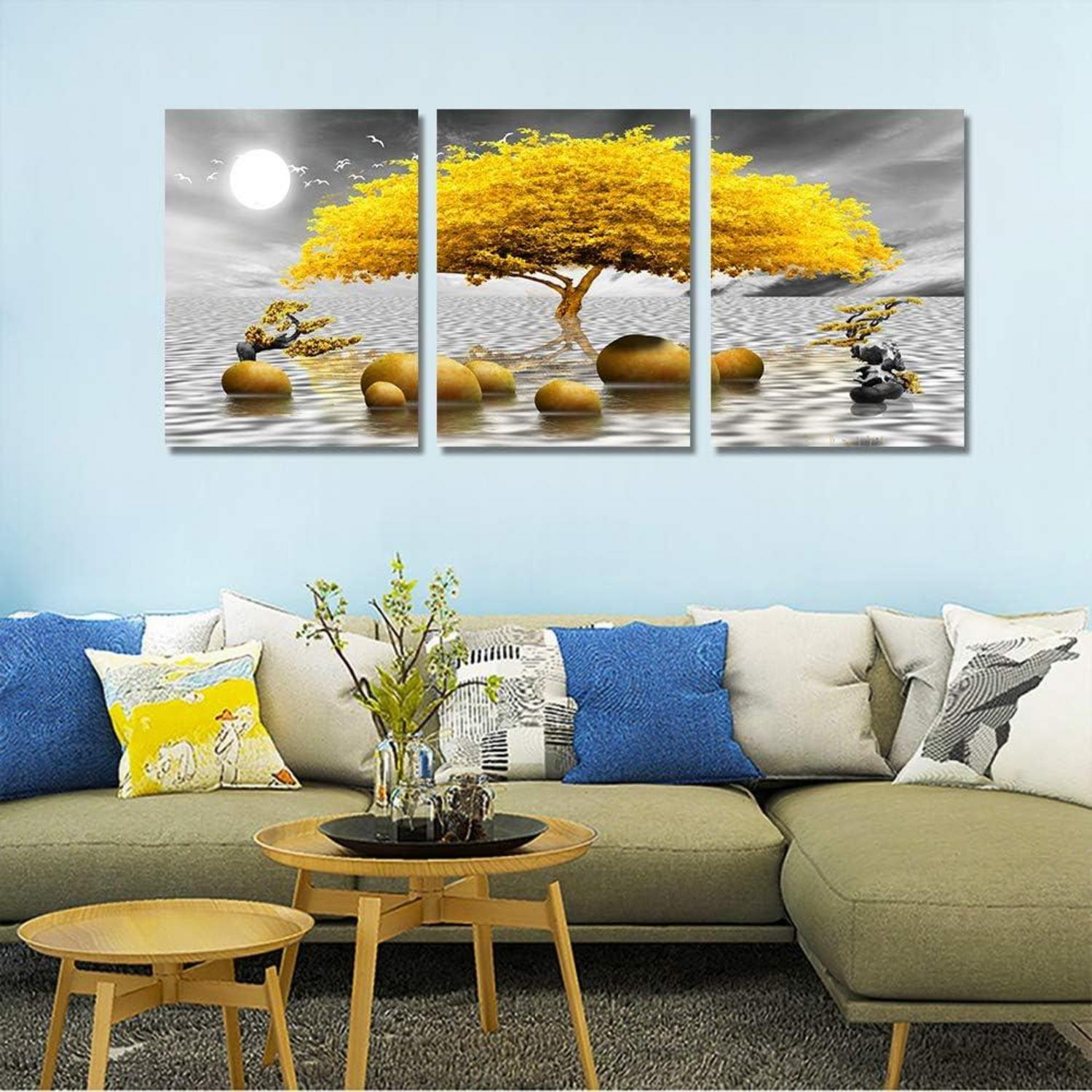 Bilder Baum Gelb Natur Wandbilder 3 Teilig Leinwand 30x40cm