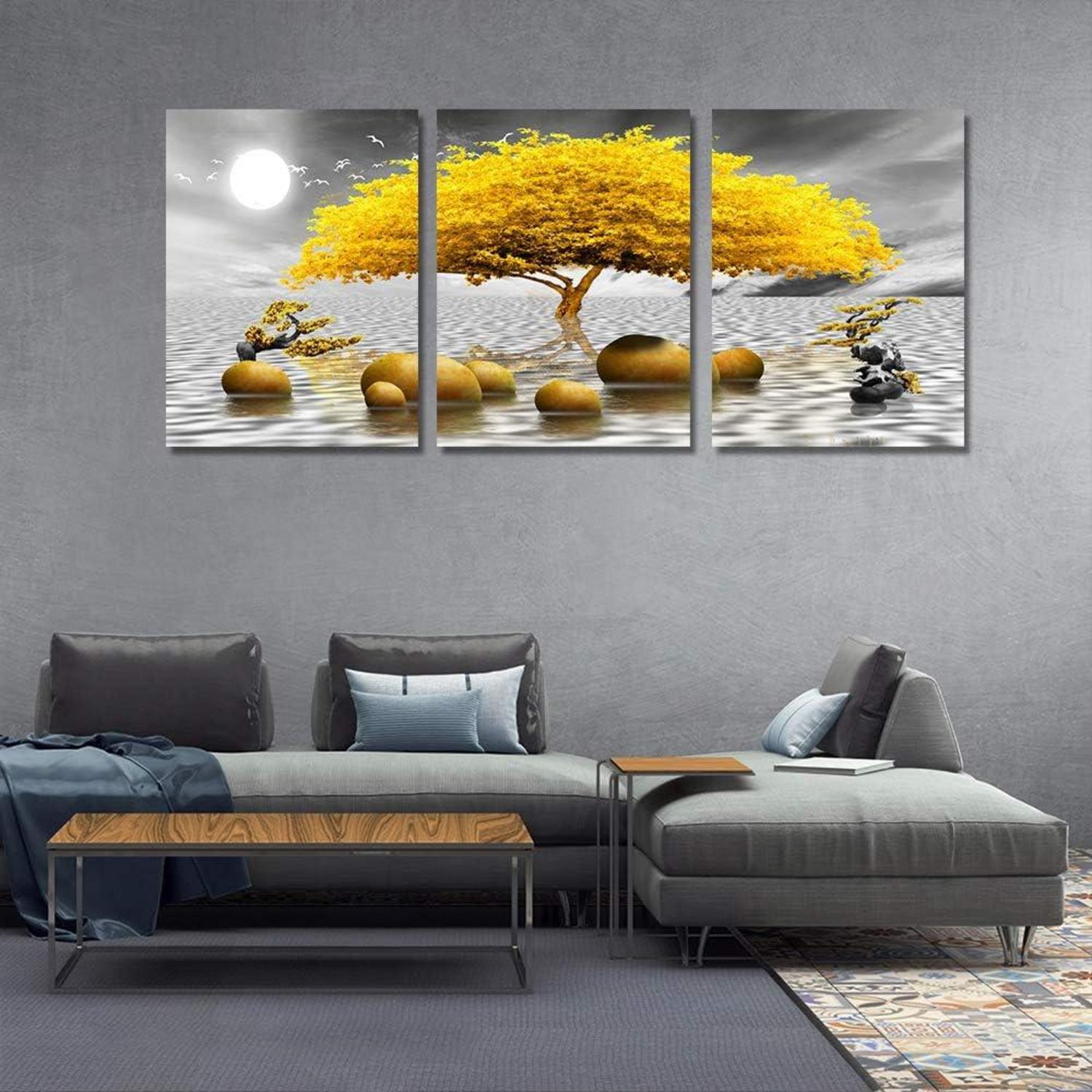 Bilder Baum Gelb Natur Gold Bäume Leinwand 3 Teilig Wohnzimmer Moderne