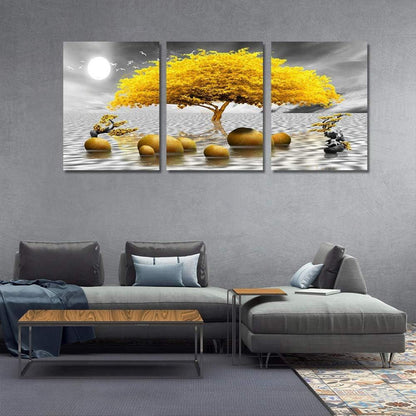Bilder Baum Gelb Natur Gold Bäume Leinwand 3 Teilig Wohnzimmer Moderne