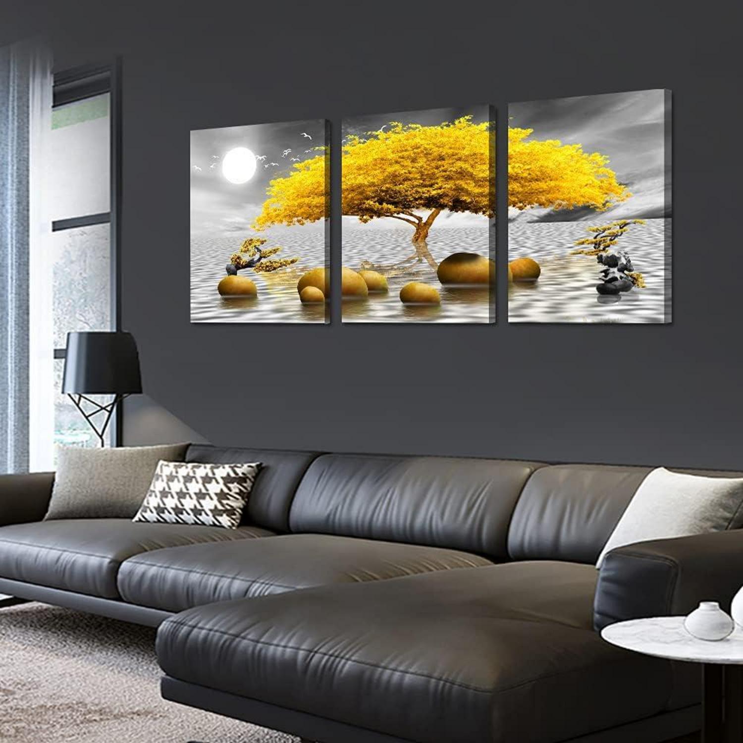Bilder Baum Gelb Natur Wandbilder 3 Teilig Leinwand 30x40cm