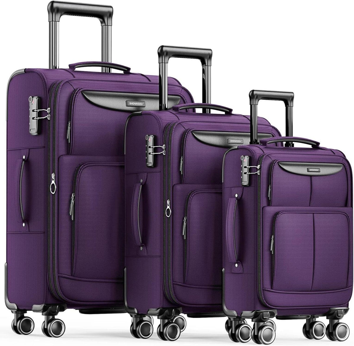 SHOWKOO 3tlg. Stoffkoffer Set Weichschale TSA Schloss 4 Rollen Violett