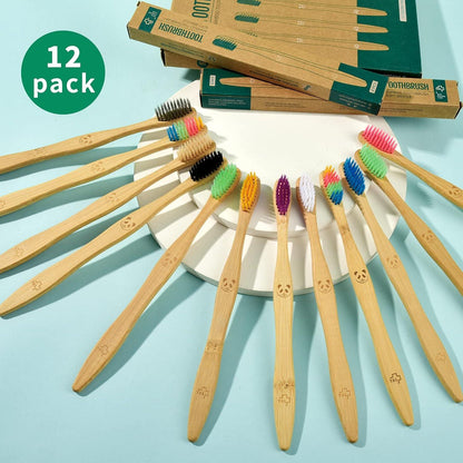 12er Pack Bambus Zahnbürsten mit Weichen Borsten - Eco