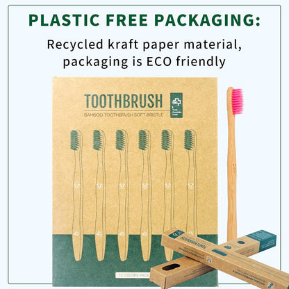12er Pack Bambus Zahnbürsten Weiche Borsten Natur Eco Friendly