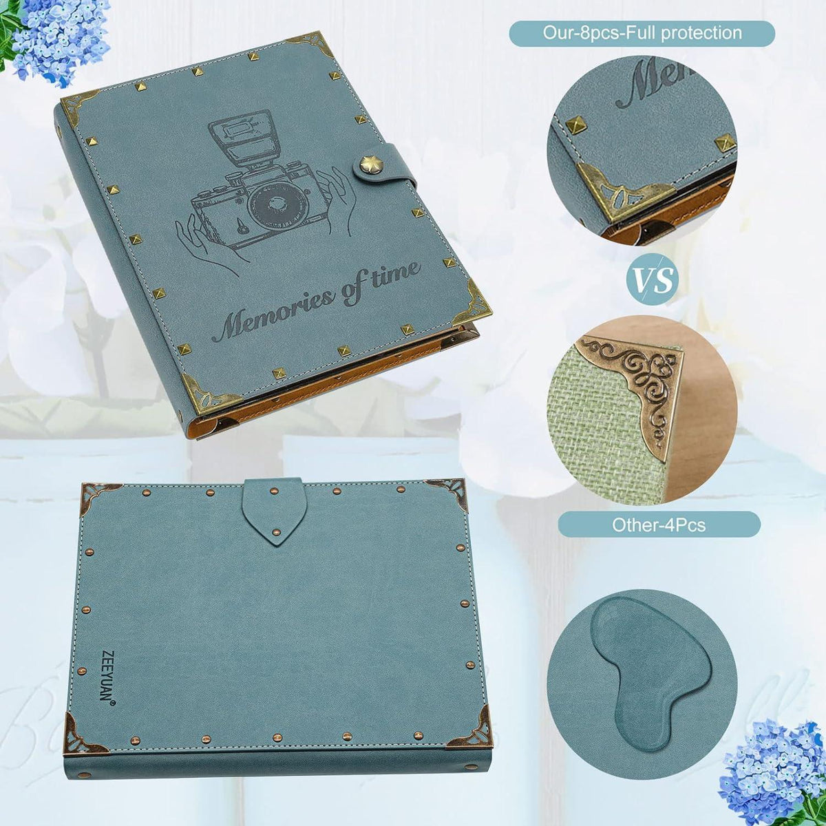 ZEEYUAN Fotoalbum Nieten Scrapbook Selbstgestalten Vintages Fotobuch 60 Seiten