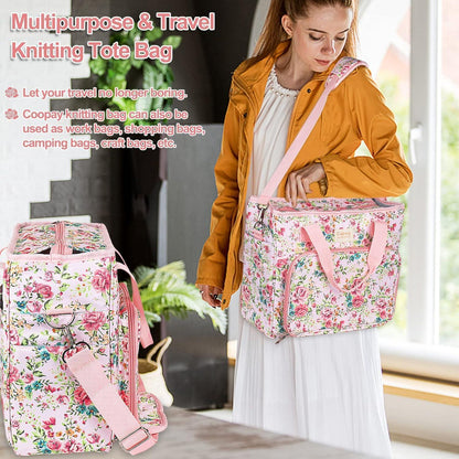Große Stricktasche für Wolle und Häkelzubehör, Pinke Blumen L