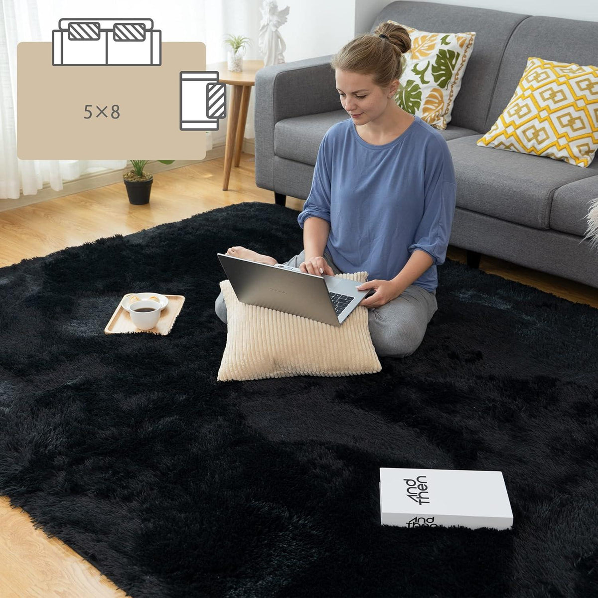 Hochflor Teppich Moderner Shaggy Schwarz 150x240cm Anti-Rutsch