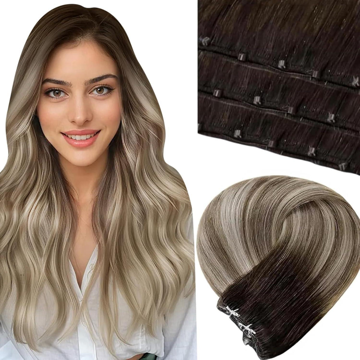 Echthaar Tressen Balayage Braun Ombre 40cm