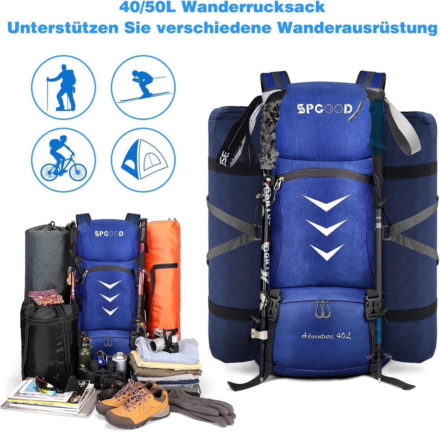 Wanderrucksack 40L Leicht Wasserdicht Regenhülle Blau