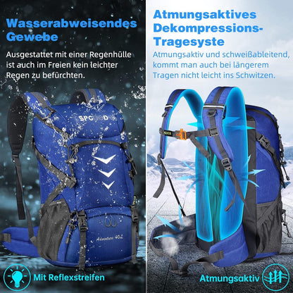 Wanderrucksack 50L Herren Damen Trekkingrucksack Wasserdicht Blue