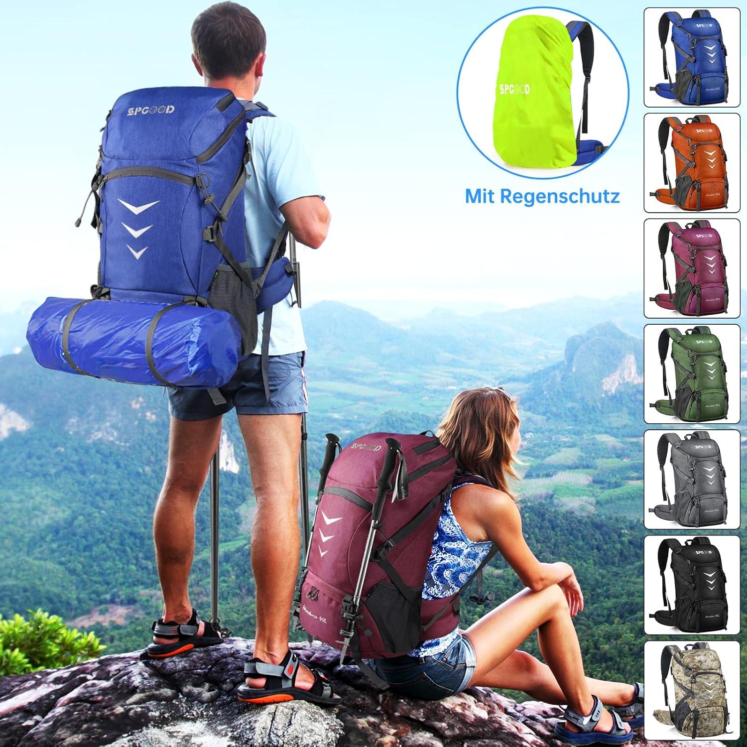 Wanderrucksack 50L Herren Damen Trekkingrucksack Wasserdicht Blue