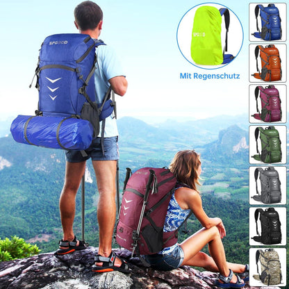 Wanderrucksack 50L Herren Damen Trekkingrucksack Wasserdicht Blue