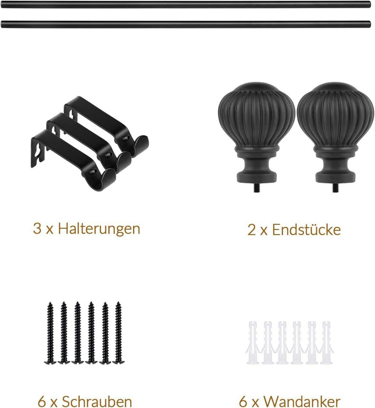 Gardinenstange Ausziehbar 122-218 cm Schwarz Metall Kürbis-Endstück