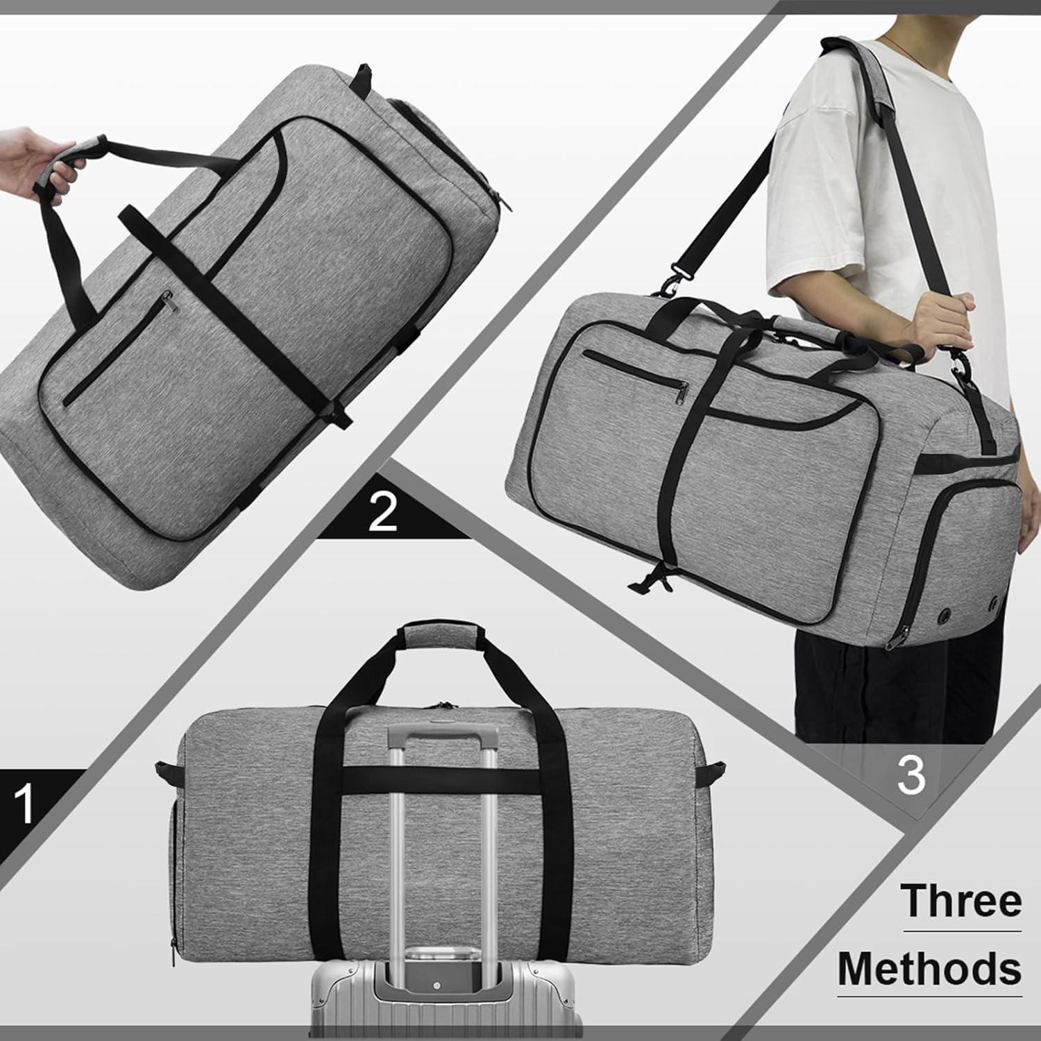 NEWHEY Große faltbare Reisetasche 100L mit Schuhfach Schwarz