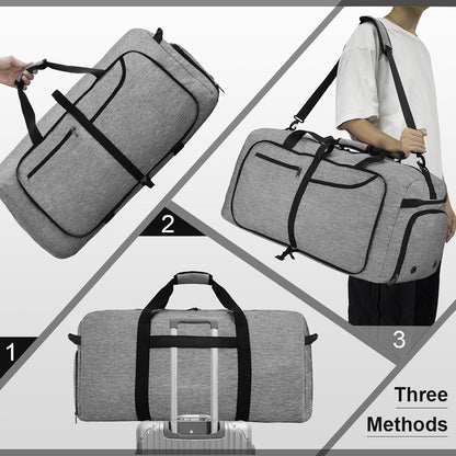 NEWHEY Große faltbare Reisetasche 100L mit Schuhfach Schwarz