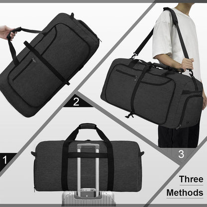 Große Faltbare Reisetasche 120L für Herren Damen Schwarz