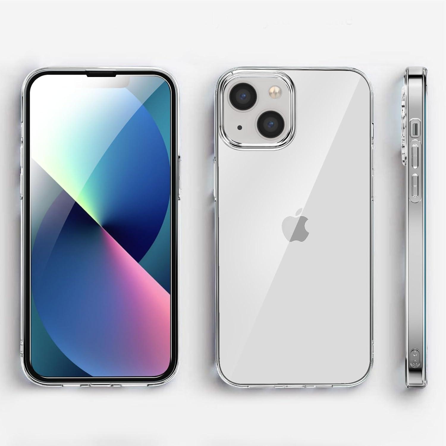 NEW'C iPhone 13 Hülle Transparent TPU Silikon Schutzglas 2er Pack