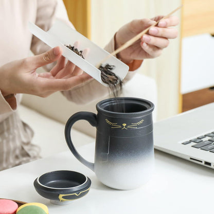 TEANAGOO Katzentasse mit Sieb und Deckel, 460 ML, Keramik-Set