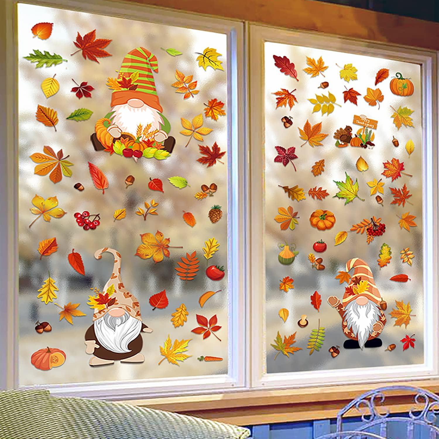 Thanksgiving Herbstdeko Fenster Aufkleber 6er Set 20x30cm Thanksgiving Dekoration Herbst Blätter Deko Fensterbilder