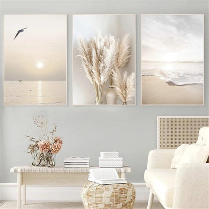 3er Poster Set Wohnzimmer Deko Sonnenuntergang Strand 40x50cm