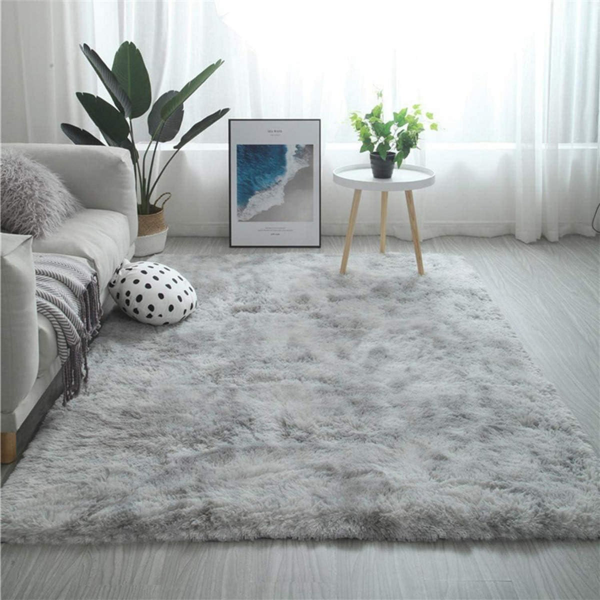 Flauschiger Rundteppich Grau Weiß 200x250cm – Weich & Rutschfest