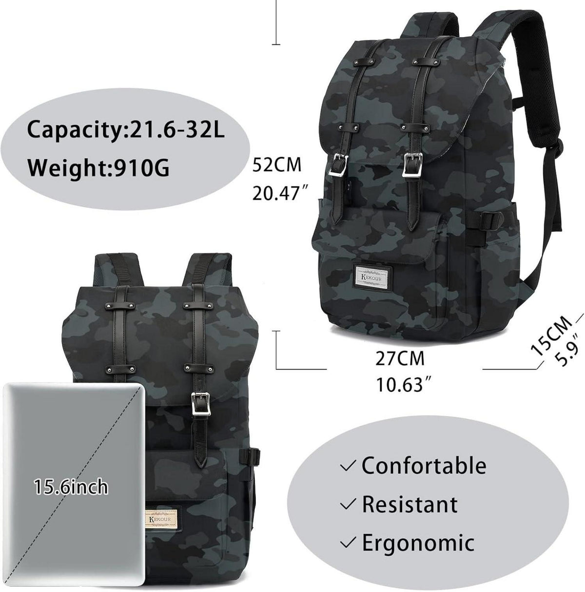 Vintage Wasserdichter Rucksack 15,6 Zoll Laptop Mädchen Jungen