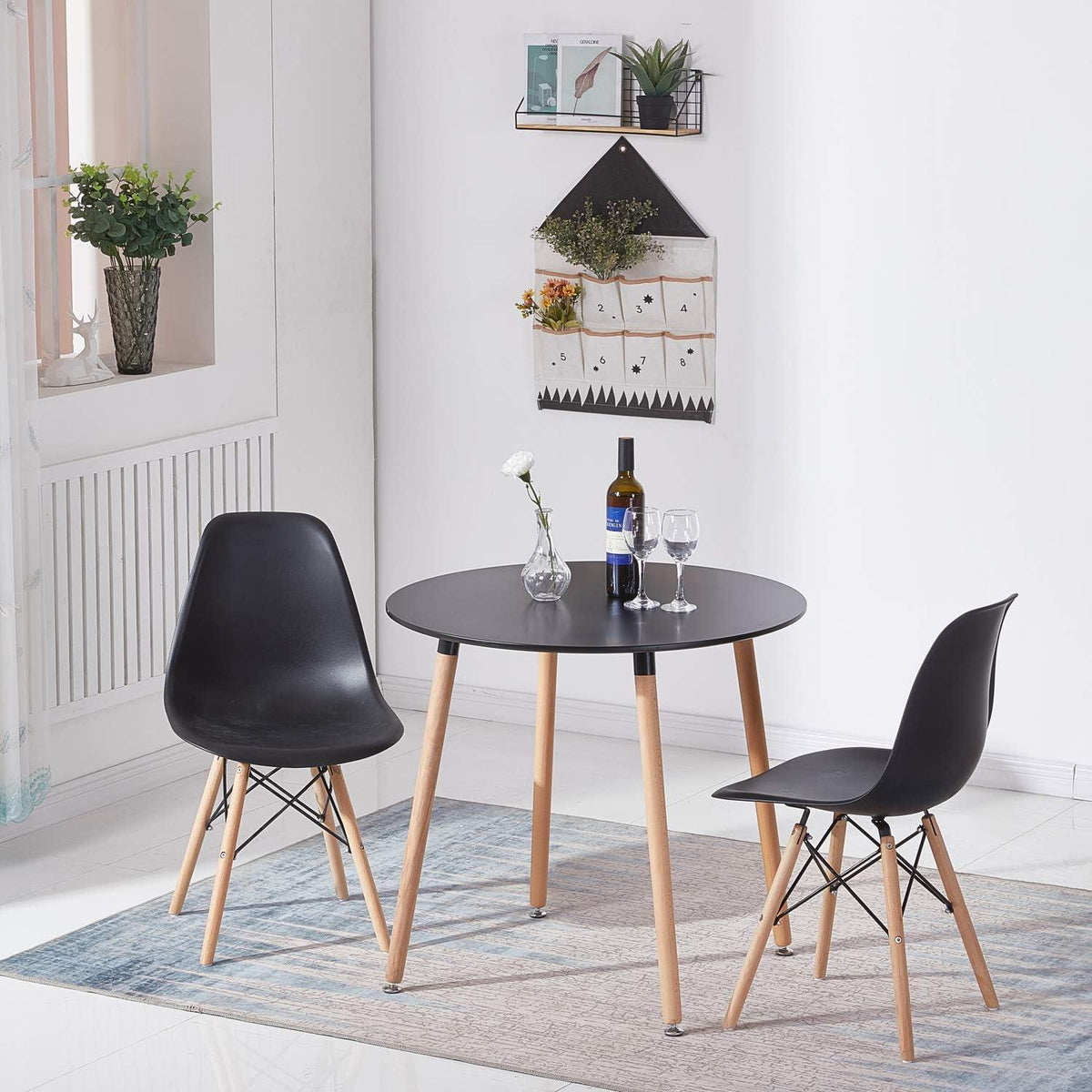 Runder Küchentisch Schwarz – MDF, Buchenbeine, 80x80cm