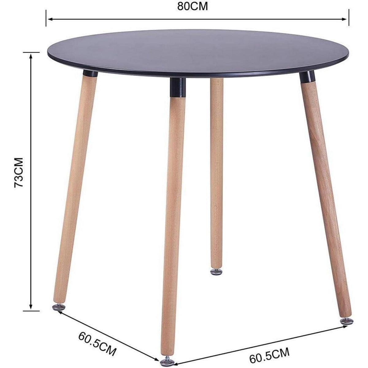 Runder Küchentisch Schwarz – MDF, Buchenbeine, 80x80cm
