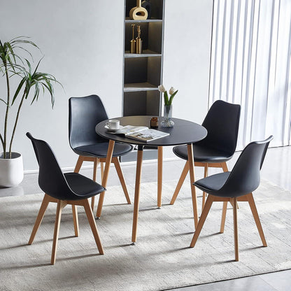 Runder Küchentisch Schwarz – MDF, Buchenbeine, 80x80cm