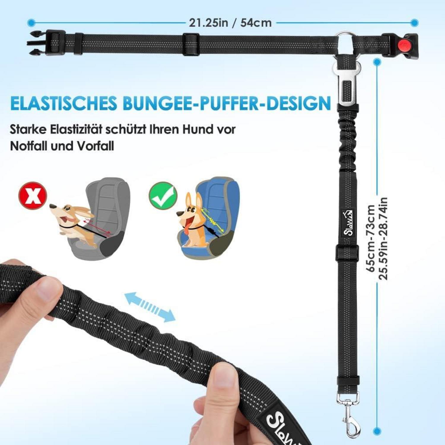 SlowTon Hundegurt Auto 2-in-1 Kopfstützen-Rückhalte Schwarz
