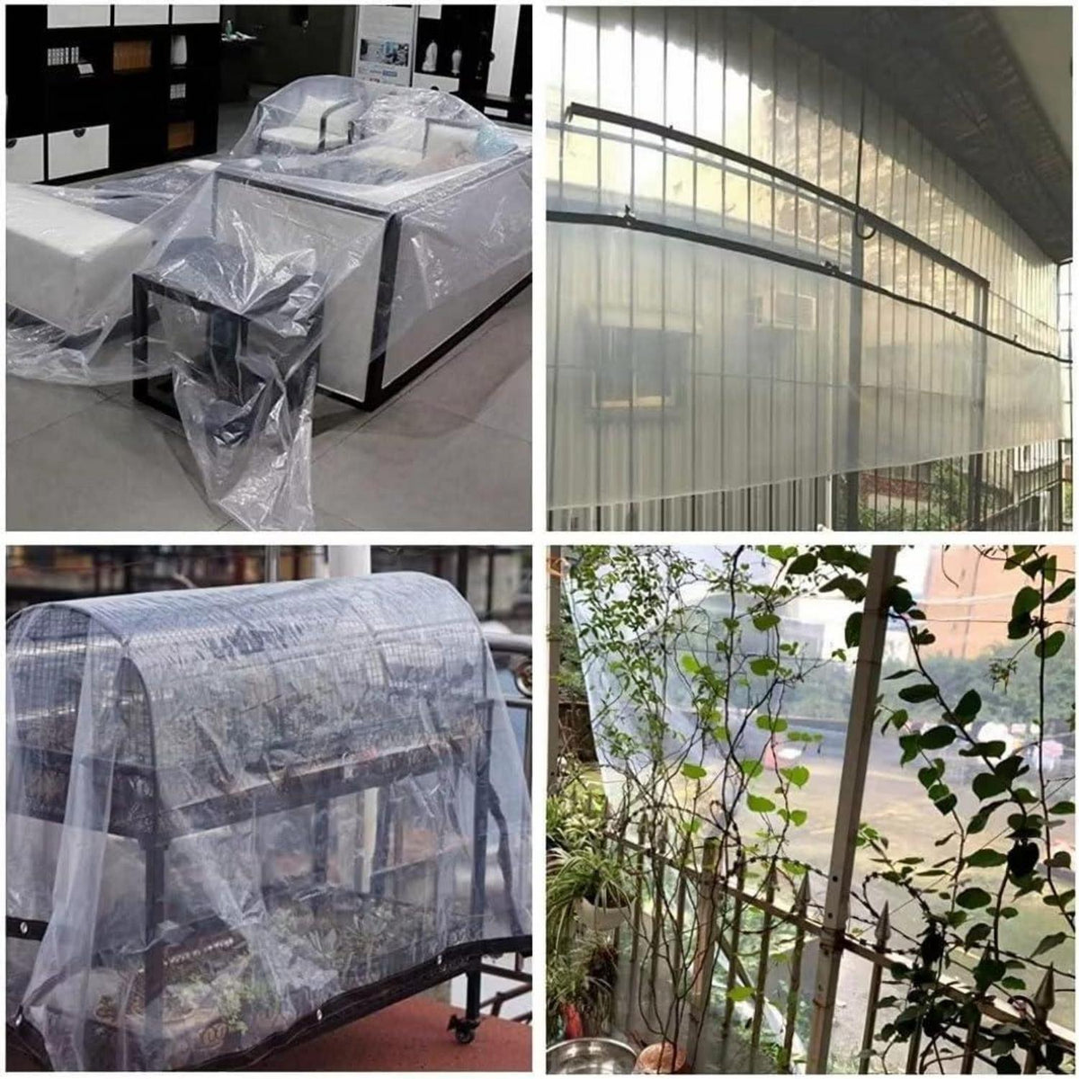 Transparente Abdeckplane 2x6m wasserdicht mit Ösen und Seil