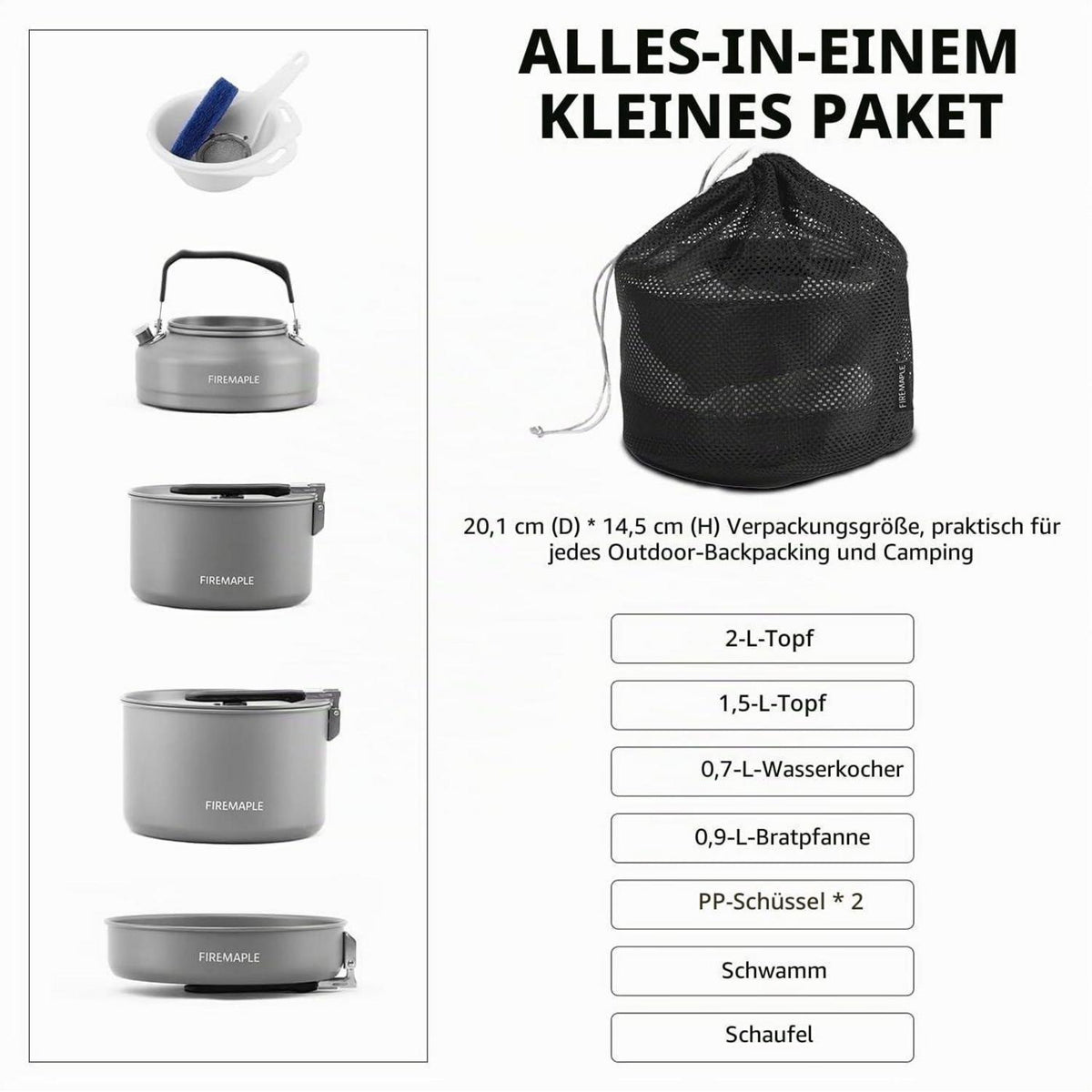 Camping Kochset 12-teilig – Leicht & Robust für 3-4 Personen
