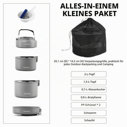 Camping Kochset 12-teilig – Leicht & Robust für 3-4 Personen