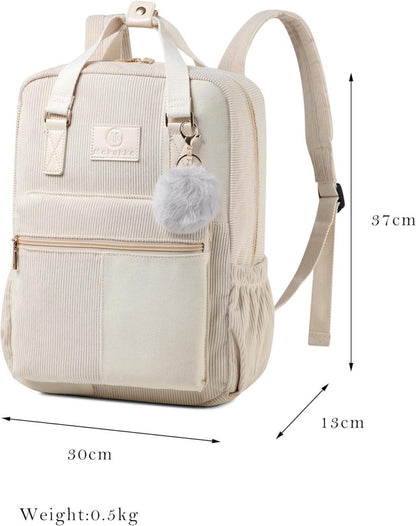 Cord Rucksack Damen Herren Daypack Beige Anti-Theft Tasche Citytasche