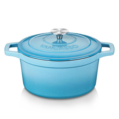 Gusseiserner Bräter mit Deckel, 5L, Blau
