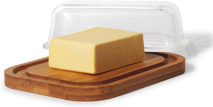 Butterdose aus Glas und Bambus mit hochwertigem Glasdeckel