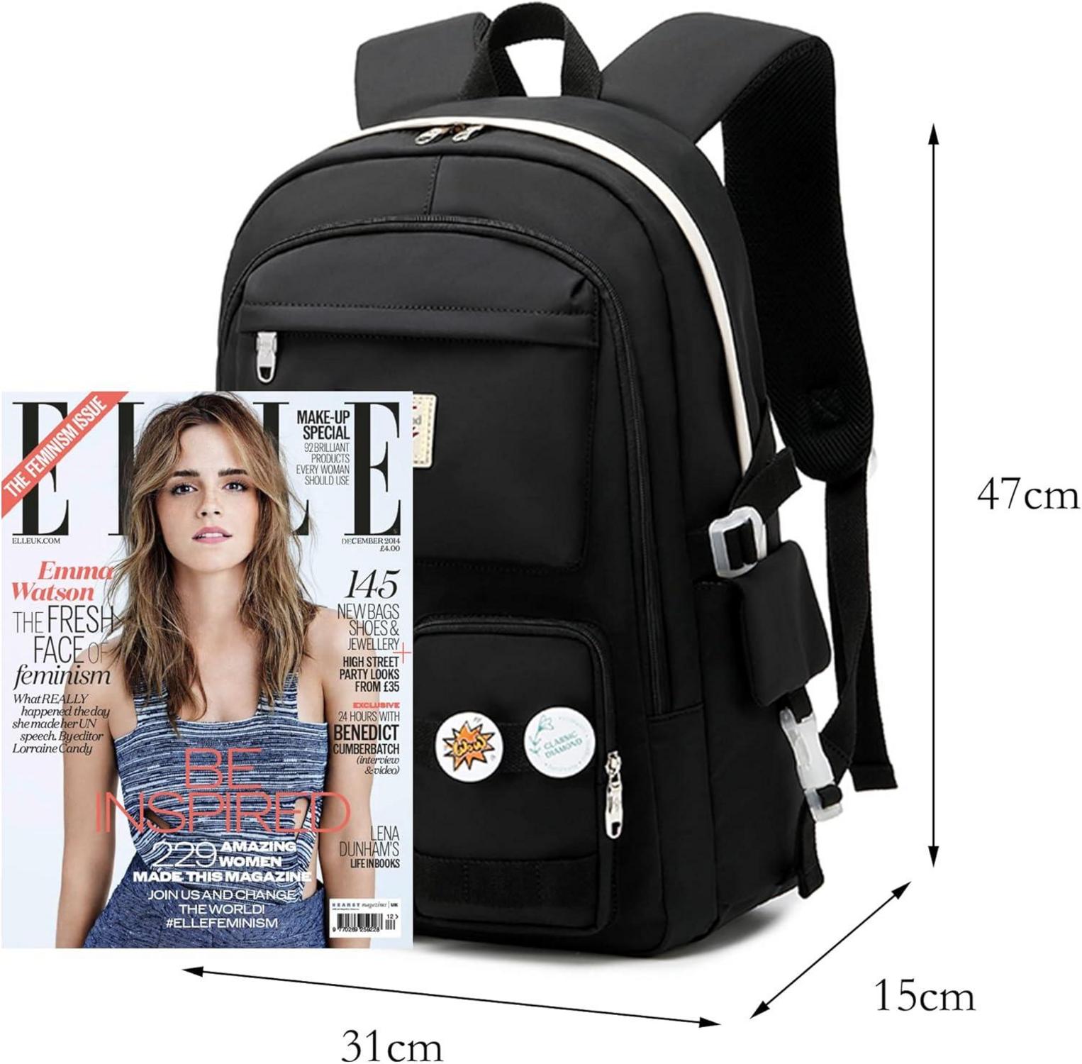 Schulrucksack Damen Mädchen Teenager Cute Anime Bookbag Anti-Theft 2-schwarz