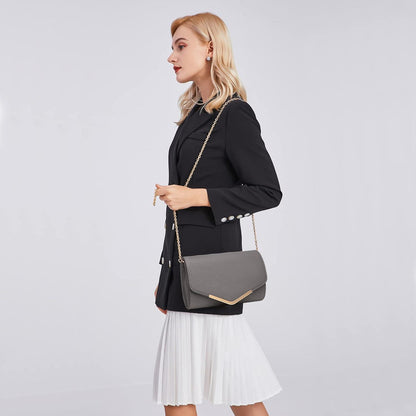 Damen Clutch Abendtasche Kette Grau-leder Hochzeit