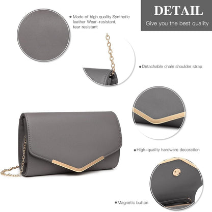 Miss Lulu Clutch Damen Abendtasche mit Kettentasche, Grau-leder