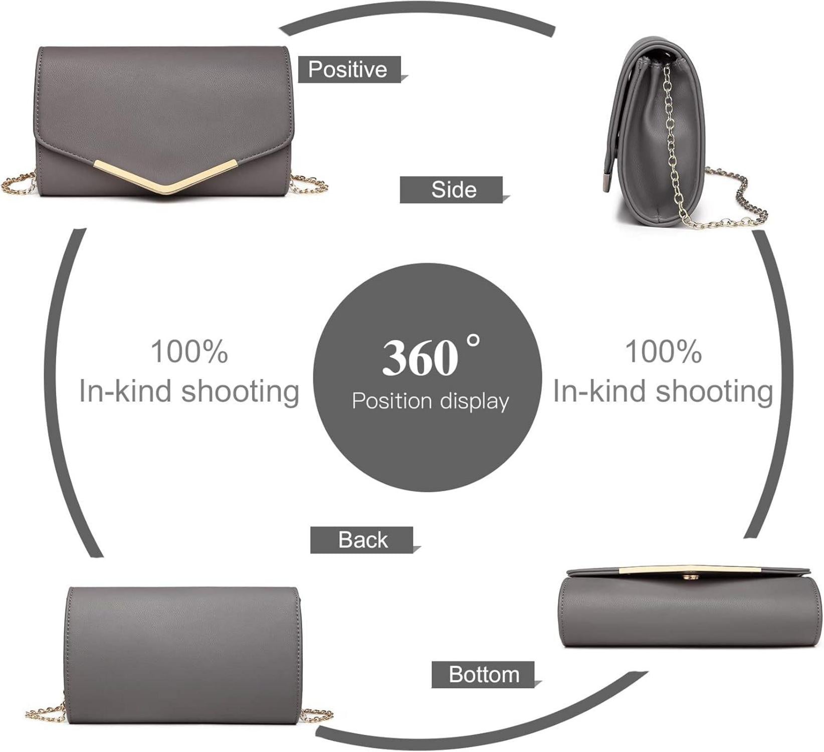 Elegante Miss Lulu Clutch Damen Abendtasche Kettentasche grau-leder