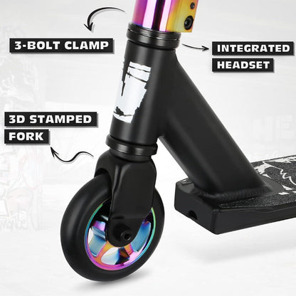 Stunt Scooter Profi für Kinder & Jugendliche, 360° Lenkung, Schwarz