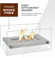 Tragbarer Bio Ethanol Kamin Tischfeuer Silber Glass Steel
